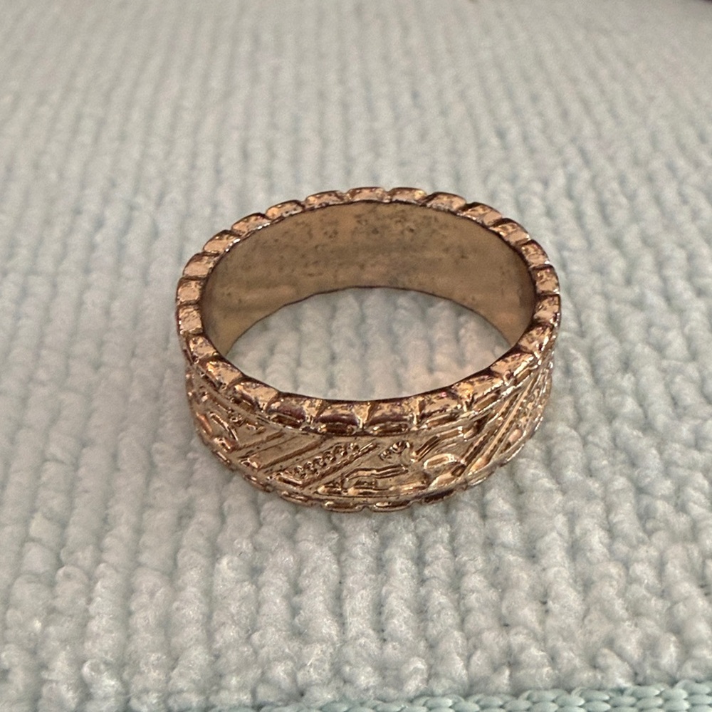 Gold Textured Wide Band Ring